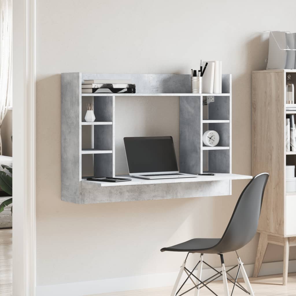Bureau mural gris béton 105x48x75 cm bois d'ingénierie - XIOS