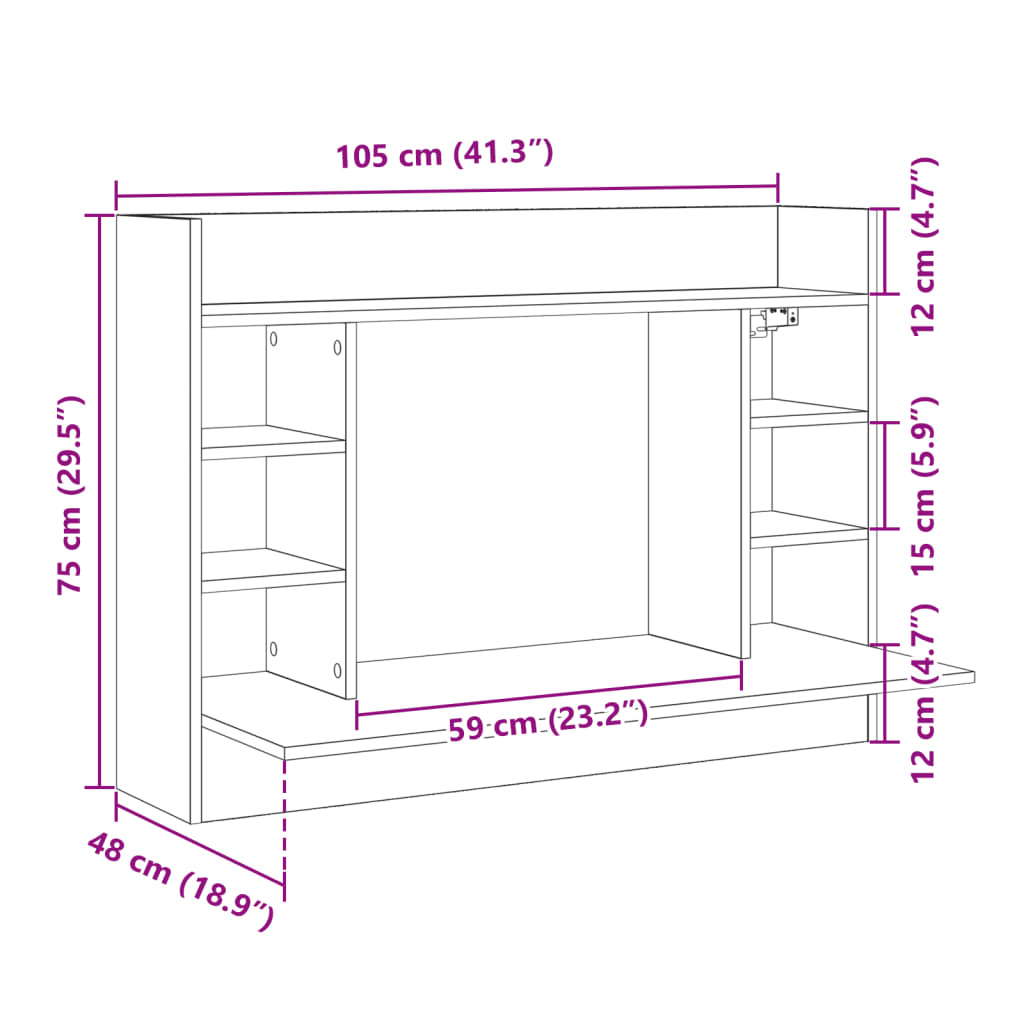 Bureau mural chêne fumé 105x48x75 cm bois d'ingénierie - XIOS