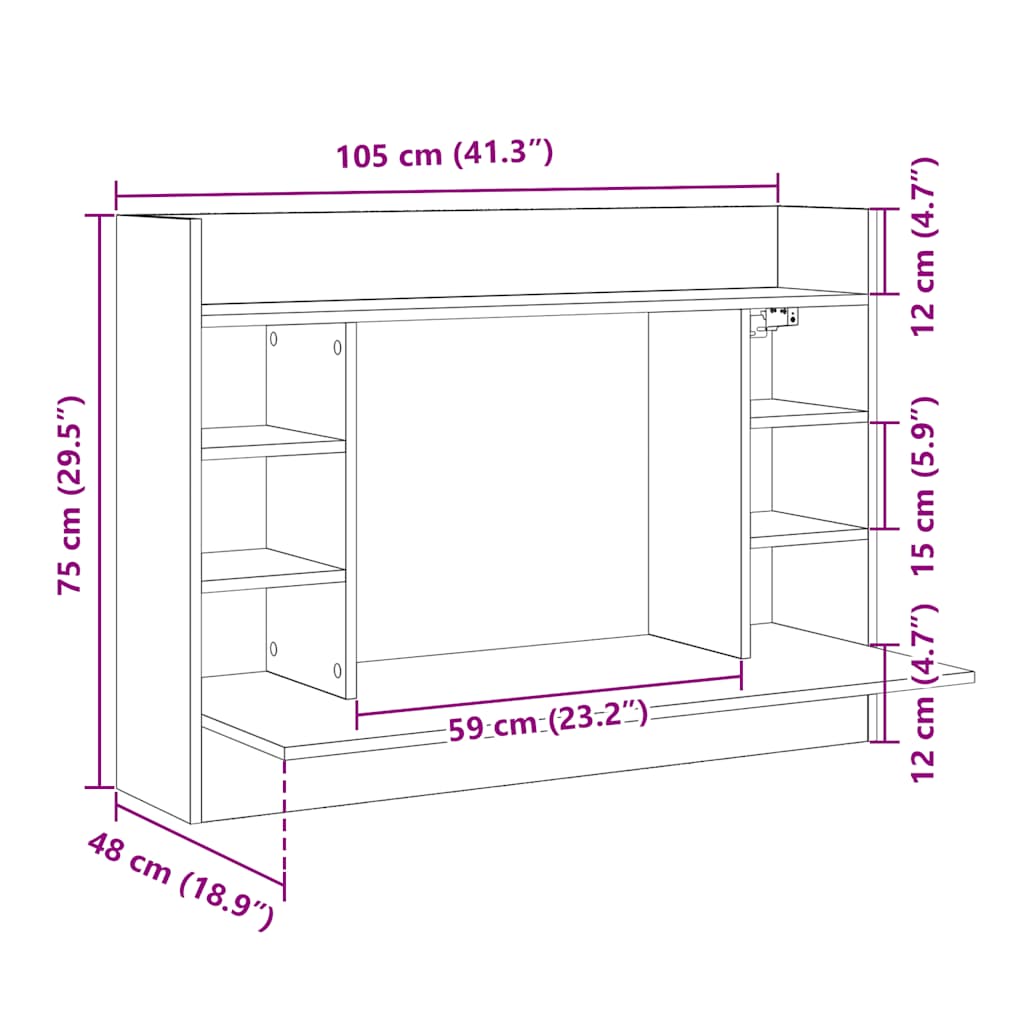 Bureau mural chêne marron 105x48x75 cm bois d'ingénierie - XIOS
