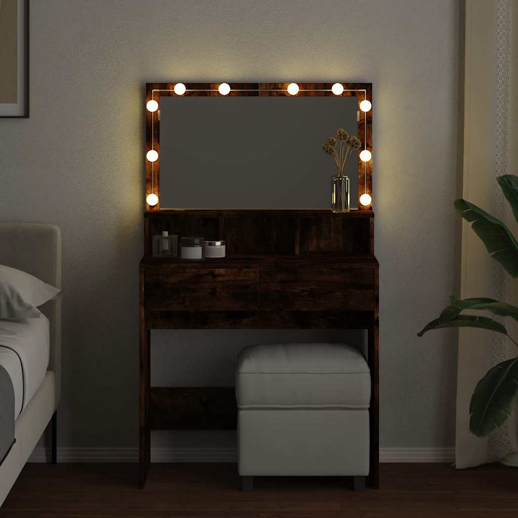 Coiffeuse avec LED chêne fumé 80x41x134,5 cm - XIOS