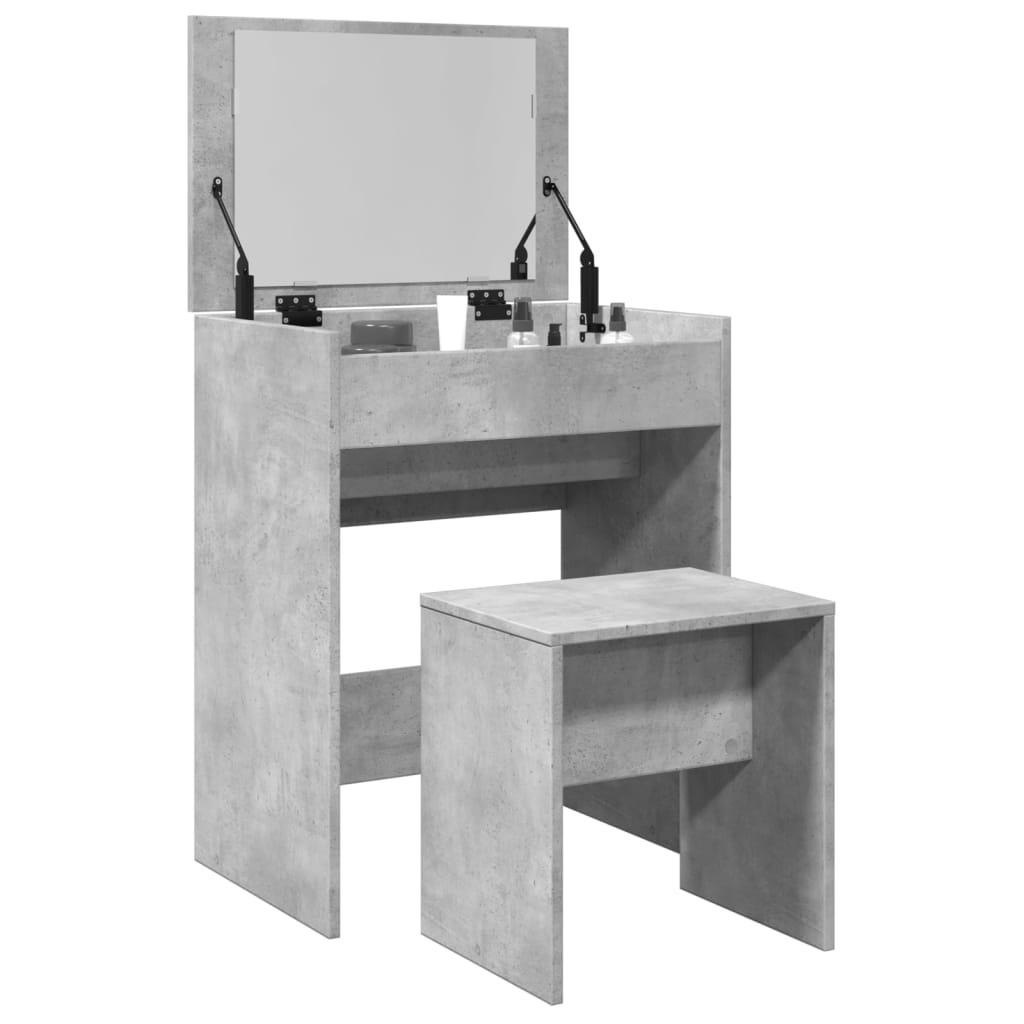 Coiffeuse et tabouret gris béton 60x40x113,5 cm - XIOS