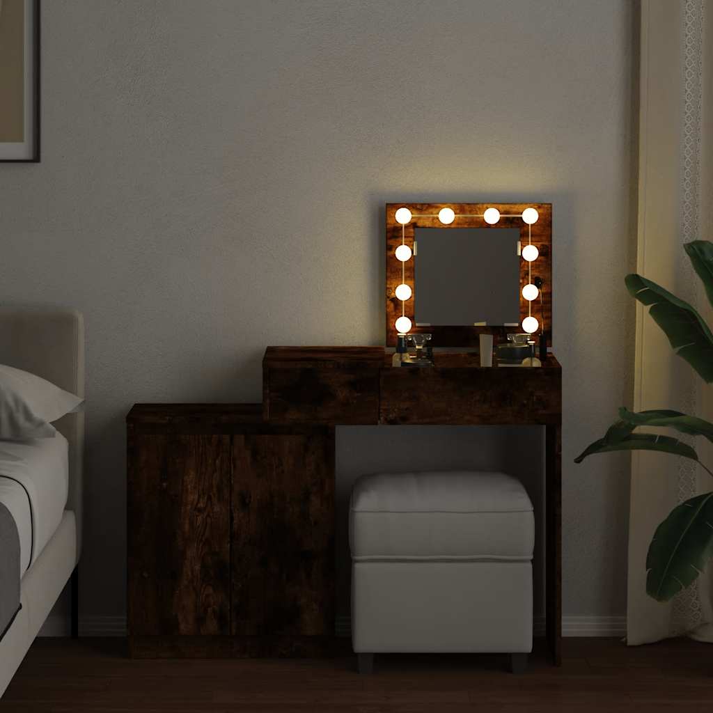 Coiffeuse avec LED chêne fumé 115x37x110,5 cm - XIOS