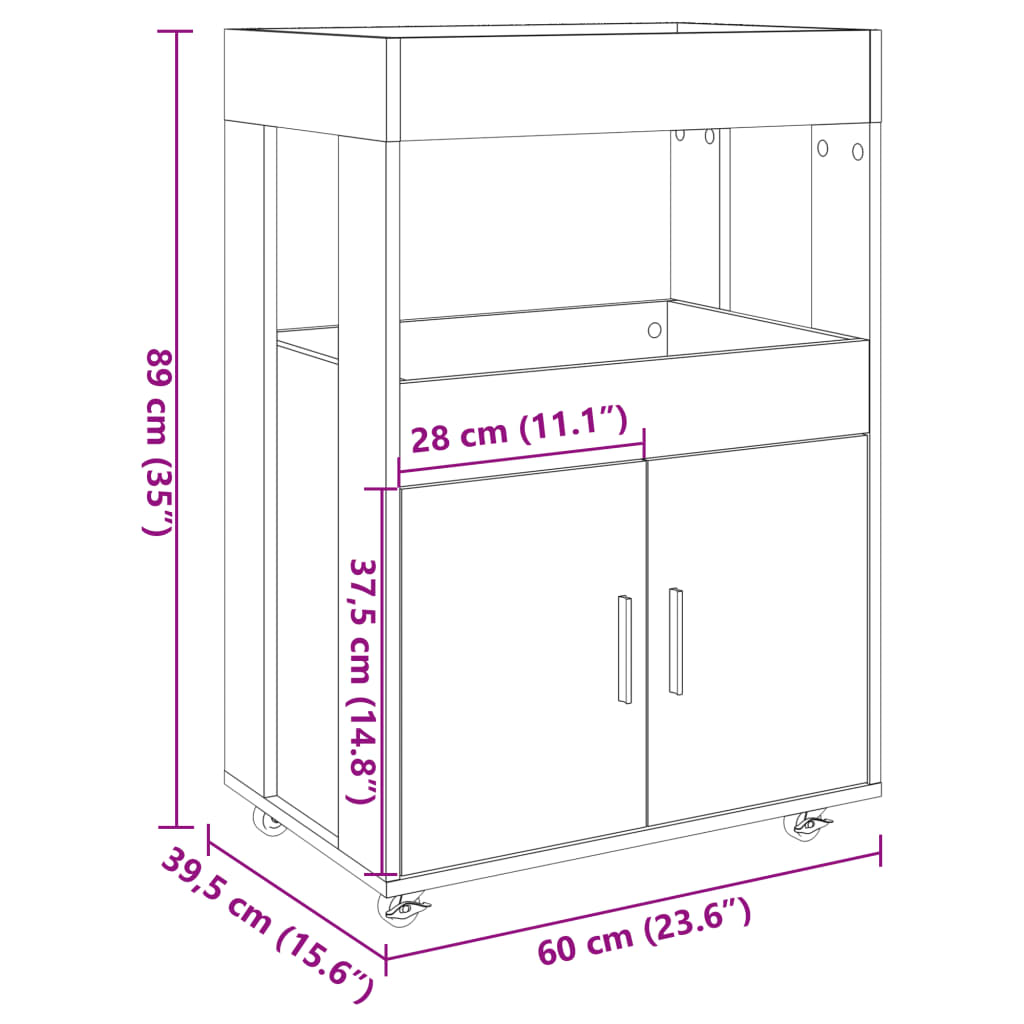 Chariot de bar blanc 60x39,5x89 cm bois d'ingénierie - XIOS