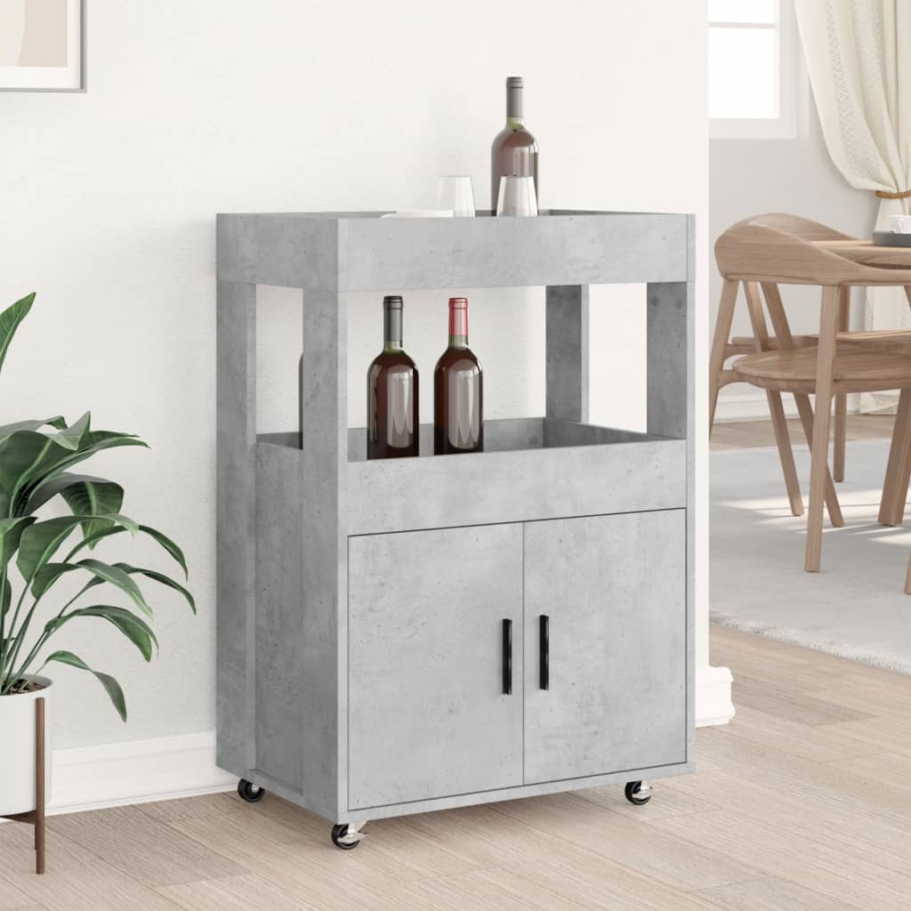 Chariot de bar gris béton 60x39,5x89 cm bois d'ingénierie - XIOS