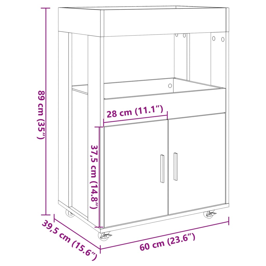 Chariot de bar gris béton 60x39,5x89 cm bois d'ingénierie - XIOS