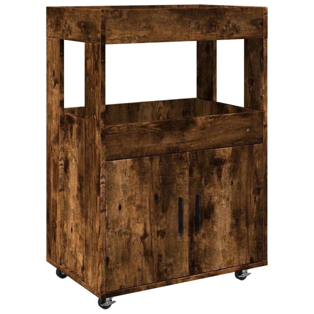 Chariot de bar chêne fumé 60x39,5x89 cm bois d'ingénierie - XIOS