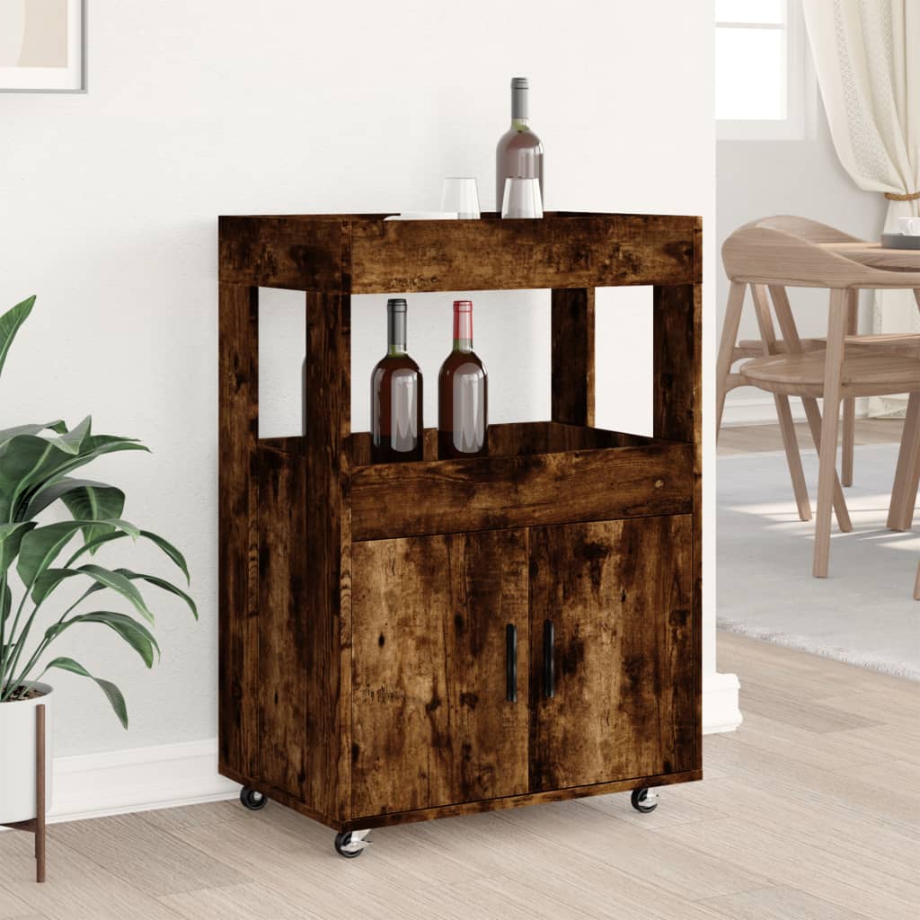 Chariot de bar chêne fumé 60x39,5x89 cm bois d'ingénierie - XIOS