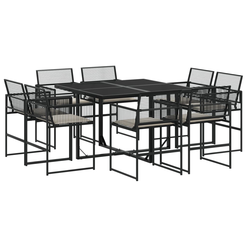 Ensemble à manger de jardin 9pcs coussins noir résine tressée - XIOS