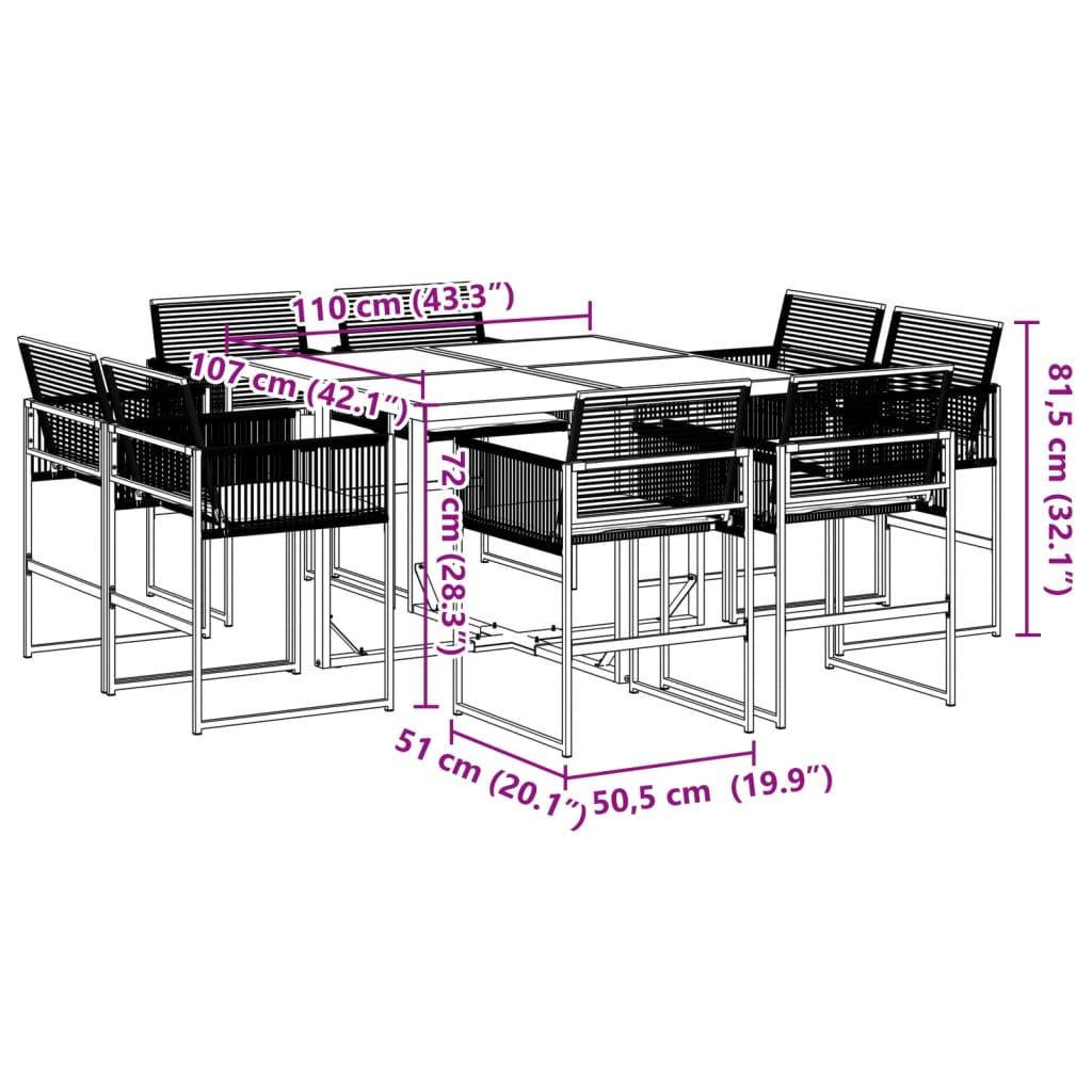 Ensemble à manger de jardin 9pcs coussins noir résine tressée - XIOS