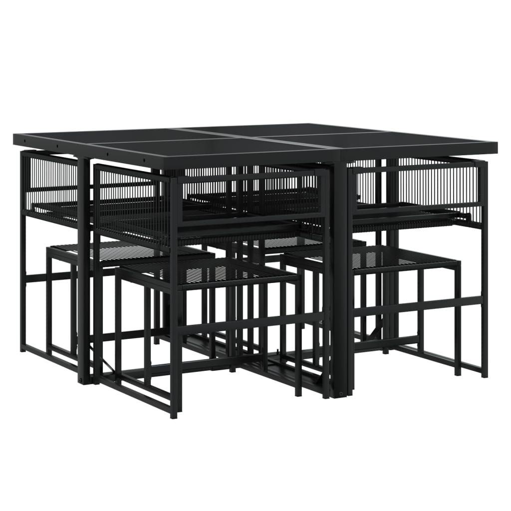 Ensemble à manger de jardin 9pcs coussins noir résine tressée - XIOS