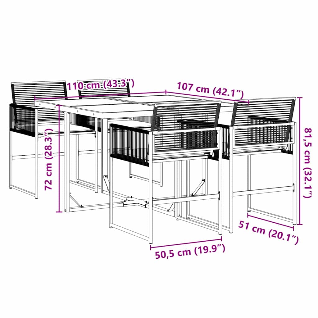 Ensemble à manger de jardin coussins 5pcs noir résine tressée - XIOS