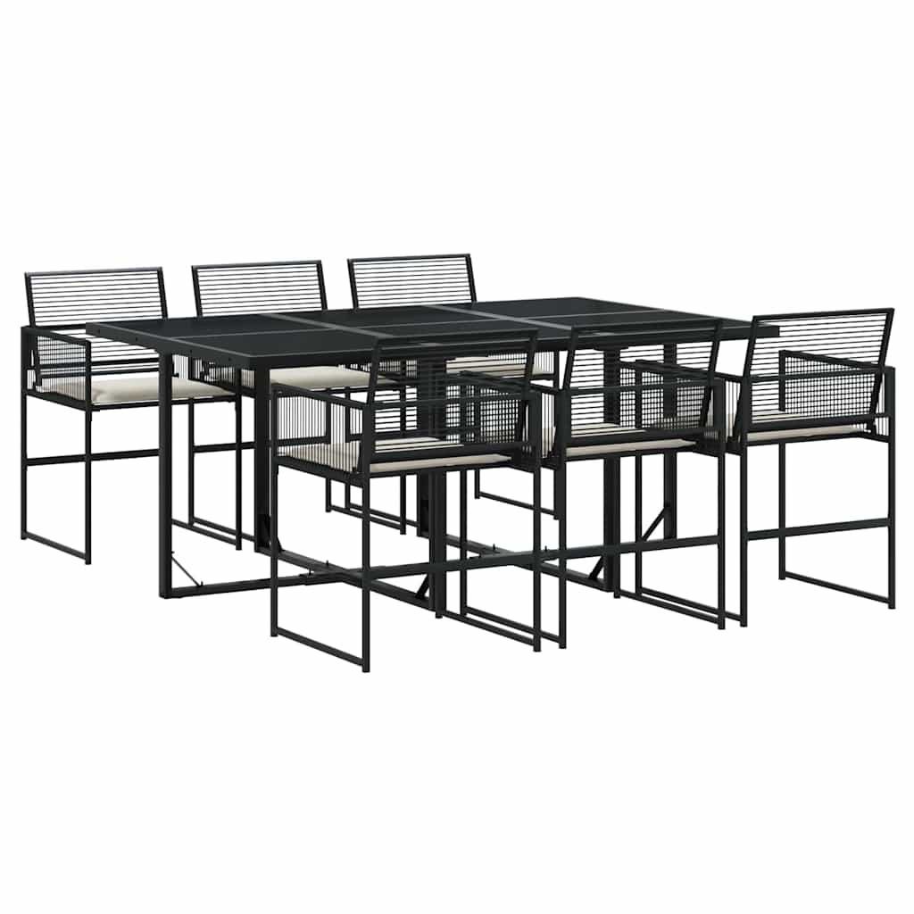 Ensemble à manger de jardin coussins 7 pcs noir résine tressée - XIOS