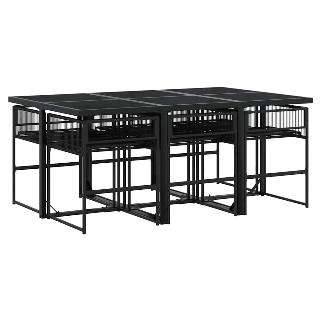 Ensemble à manger de jardin coussins 7 pcs noir résine tressée - XIOS