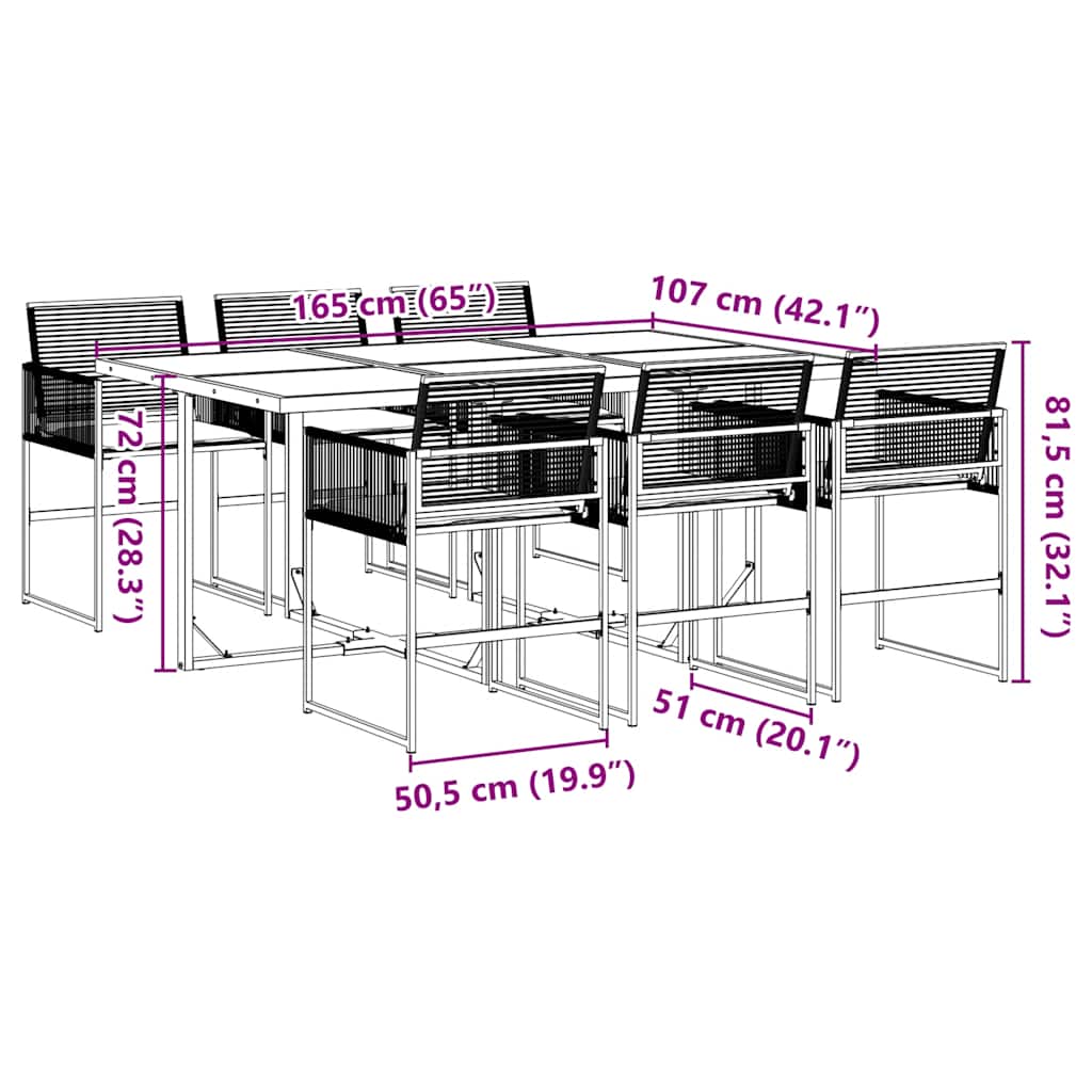 Ensemble à manger de jardin coussins 7 pcs noir résine tressée - XIOS