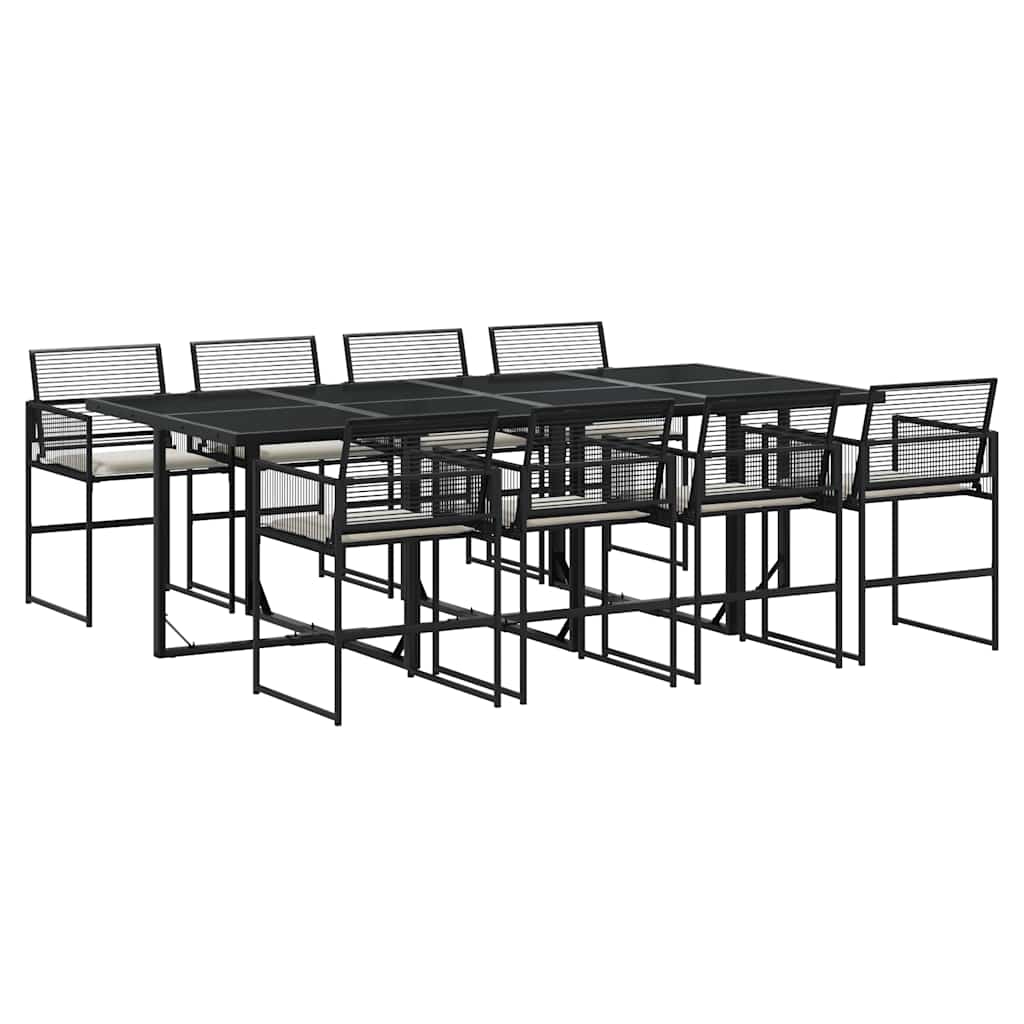 Ensemble à manger de jardin 9pcs coussins noir résine tressée - XIOS