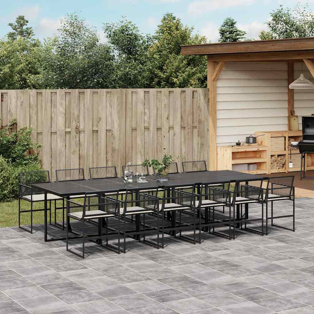Ensemble à manger de jardin 13 pcs coussins noir résine tressée - XIOS
