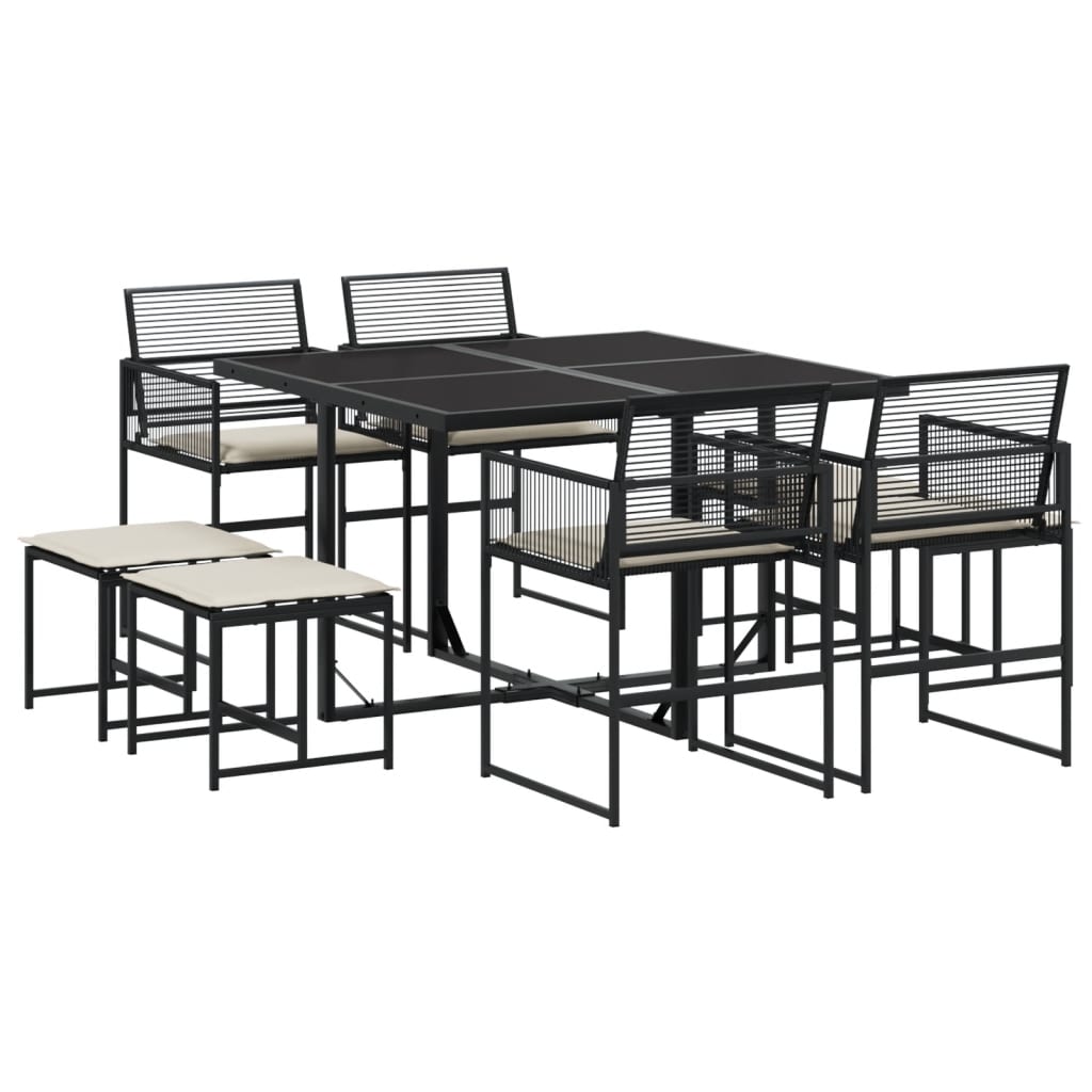 Ensemble à manger de jardin 9pcs coussins noir résine tressée - XIOS