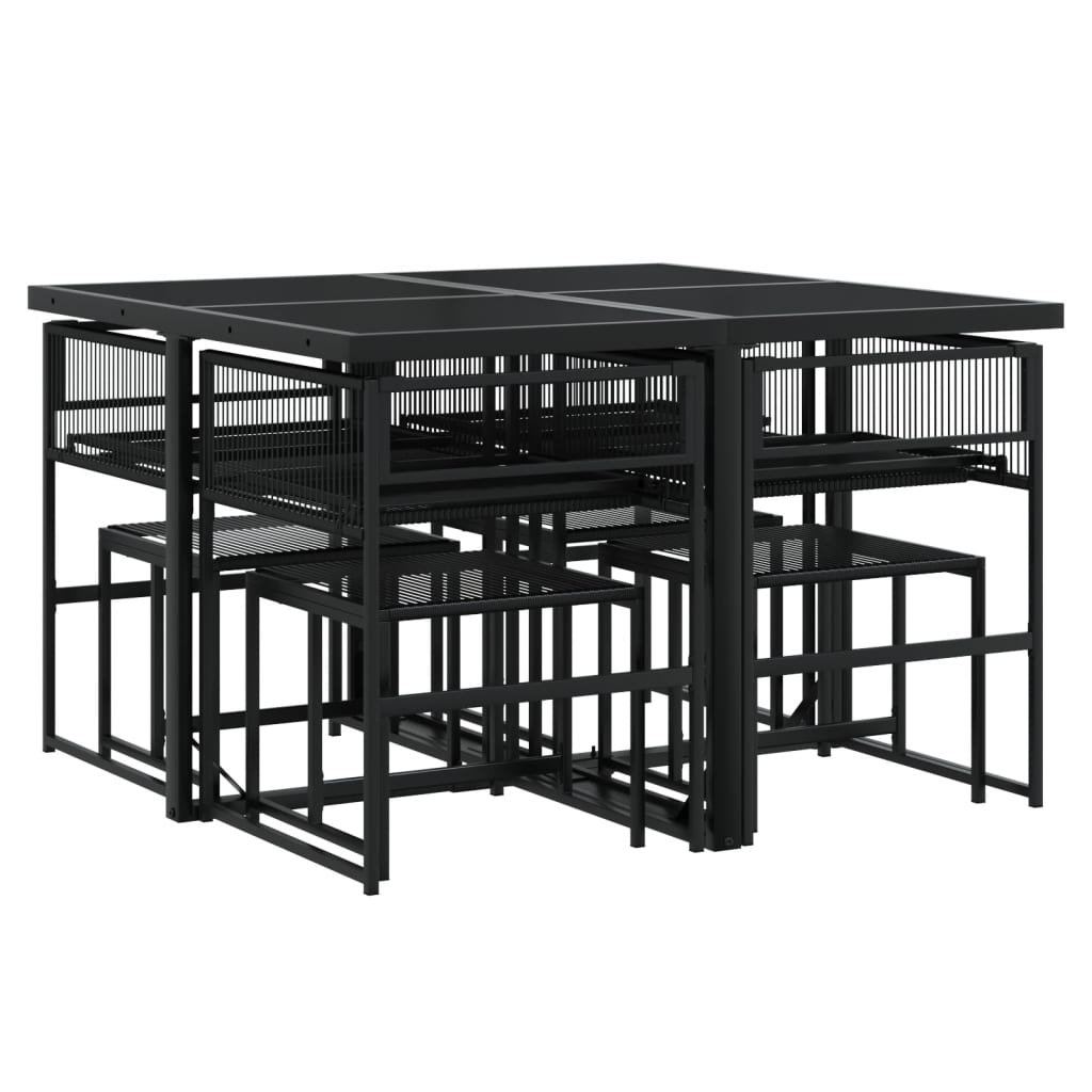 Ensemble à manger de jardin 9pcs coussins noir résine tressée - XIOS