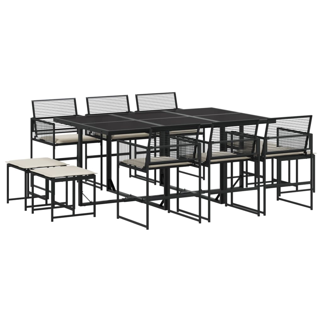 Ensemble à manger de jardin 11 pcs coussins noir résine tressée - XIOS