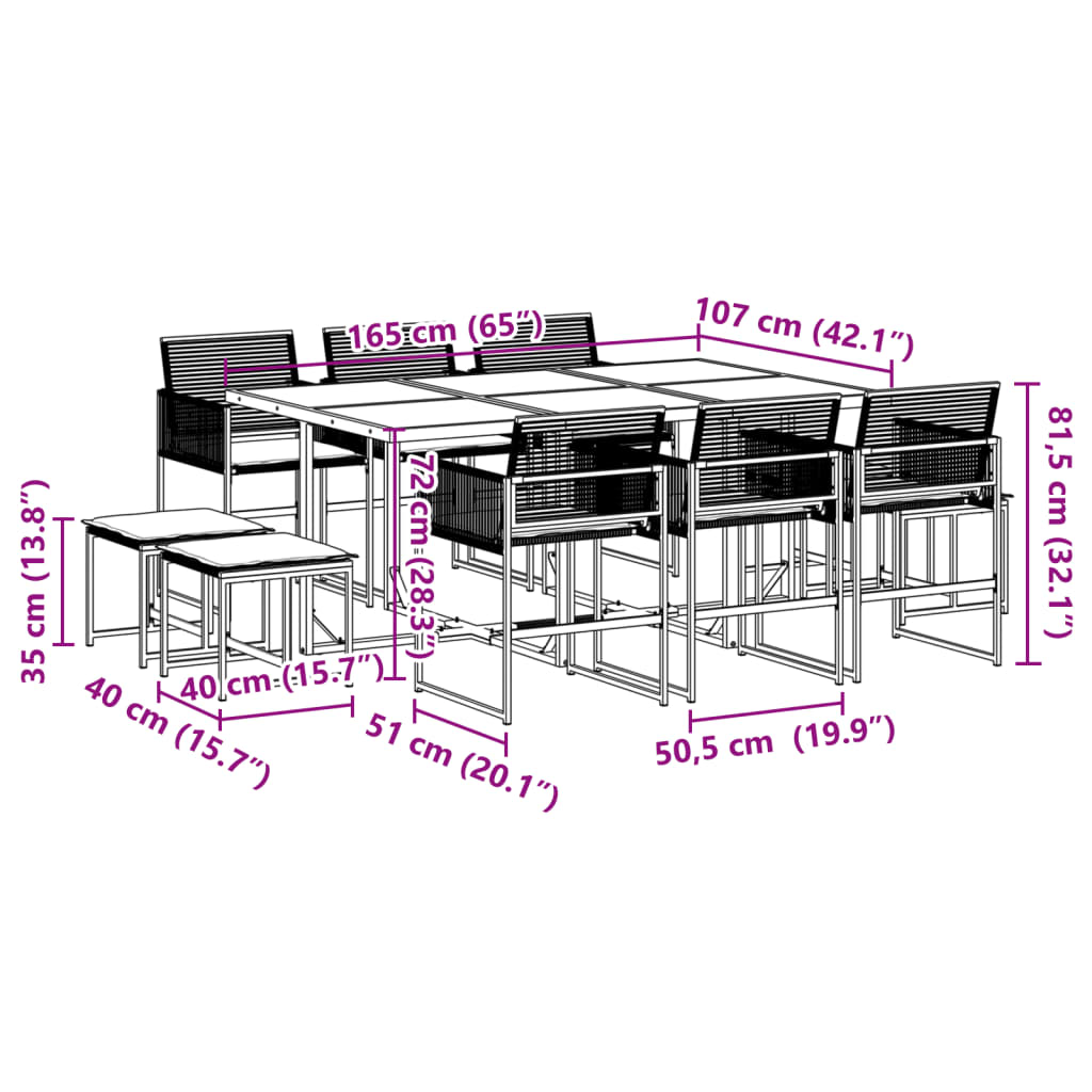 Ensemble à manger de jardin 11 pcs coussins noir résine tressée - XIOS