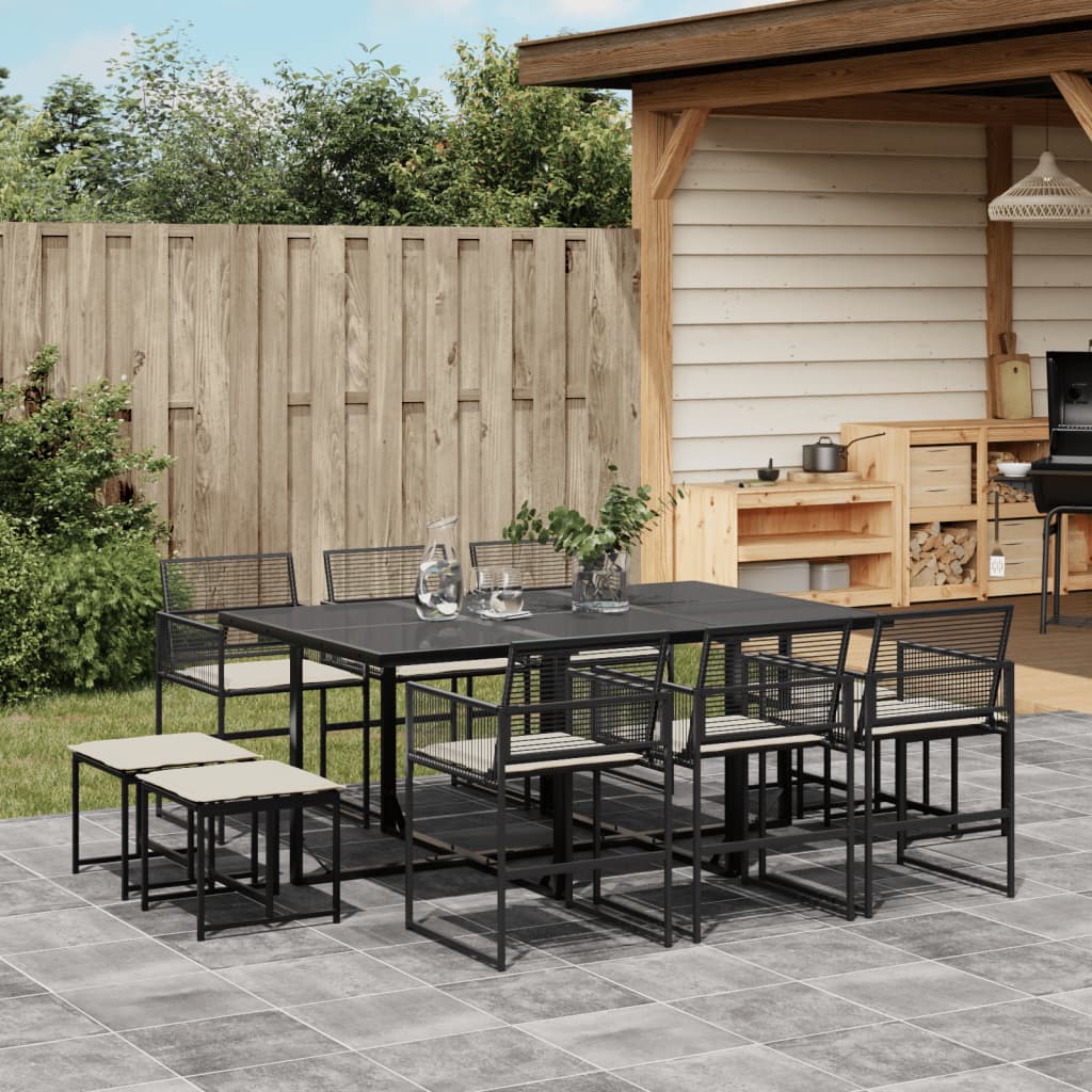 Ensemble à manger de jardin 11 pcs coussins noir résine tressée - XIOS