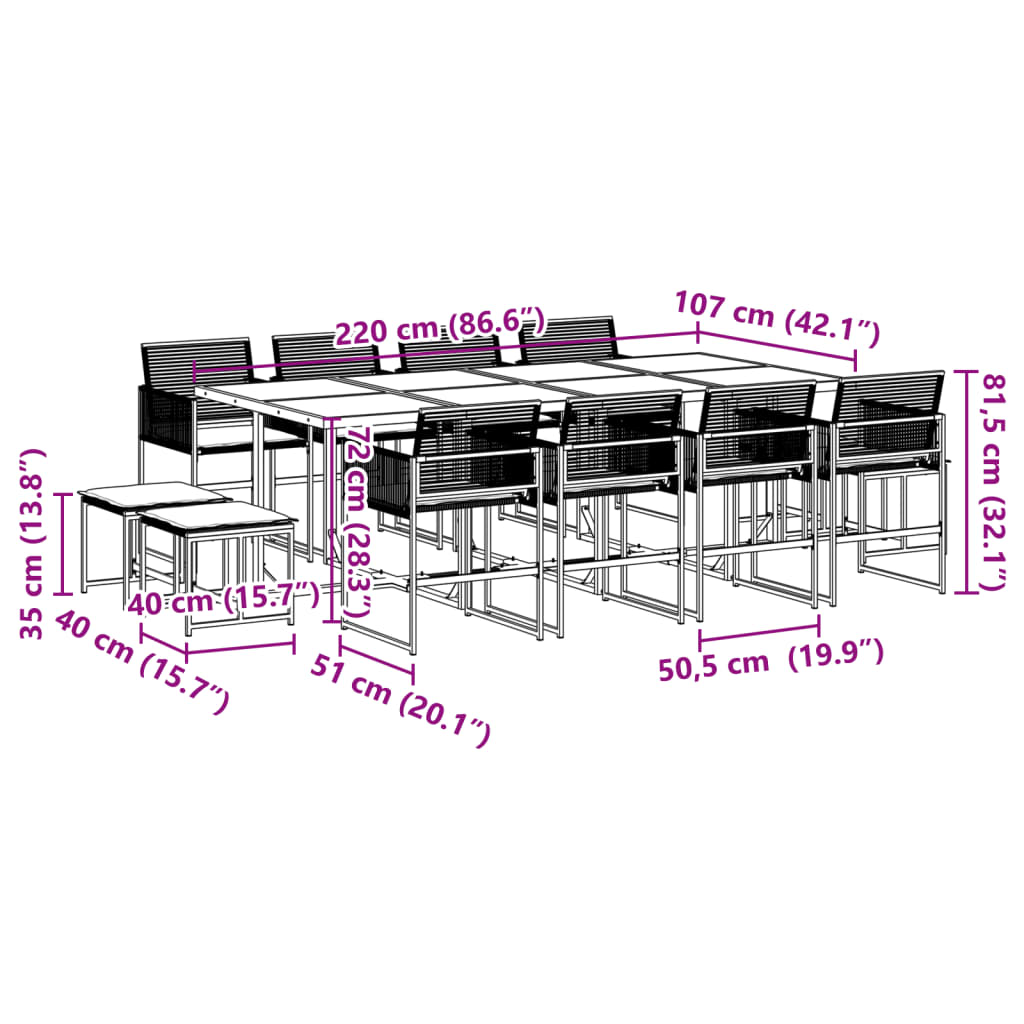 Ensemble à manger de jardin 13 pcs coussins noir résine tressée - XIOS