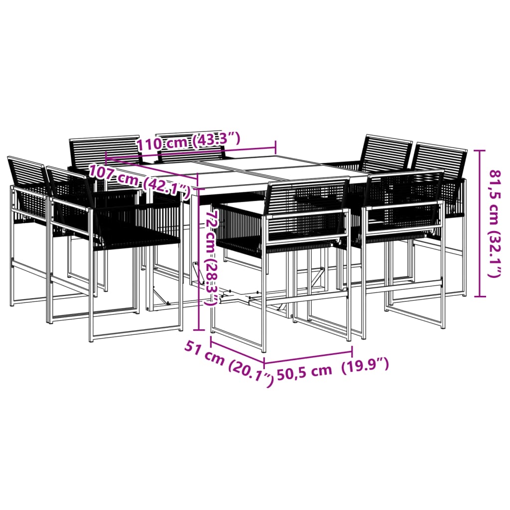 Ensemble à manger de jardin 9 pcs Noir Résine tressée - XIOS