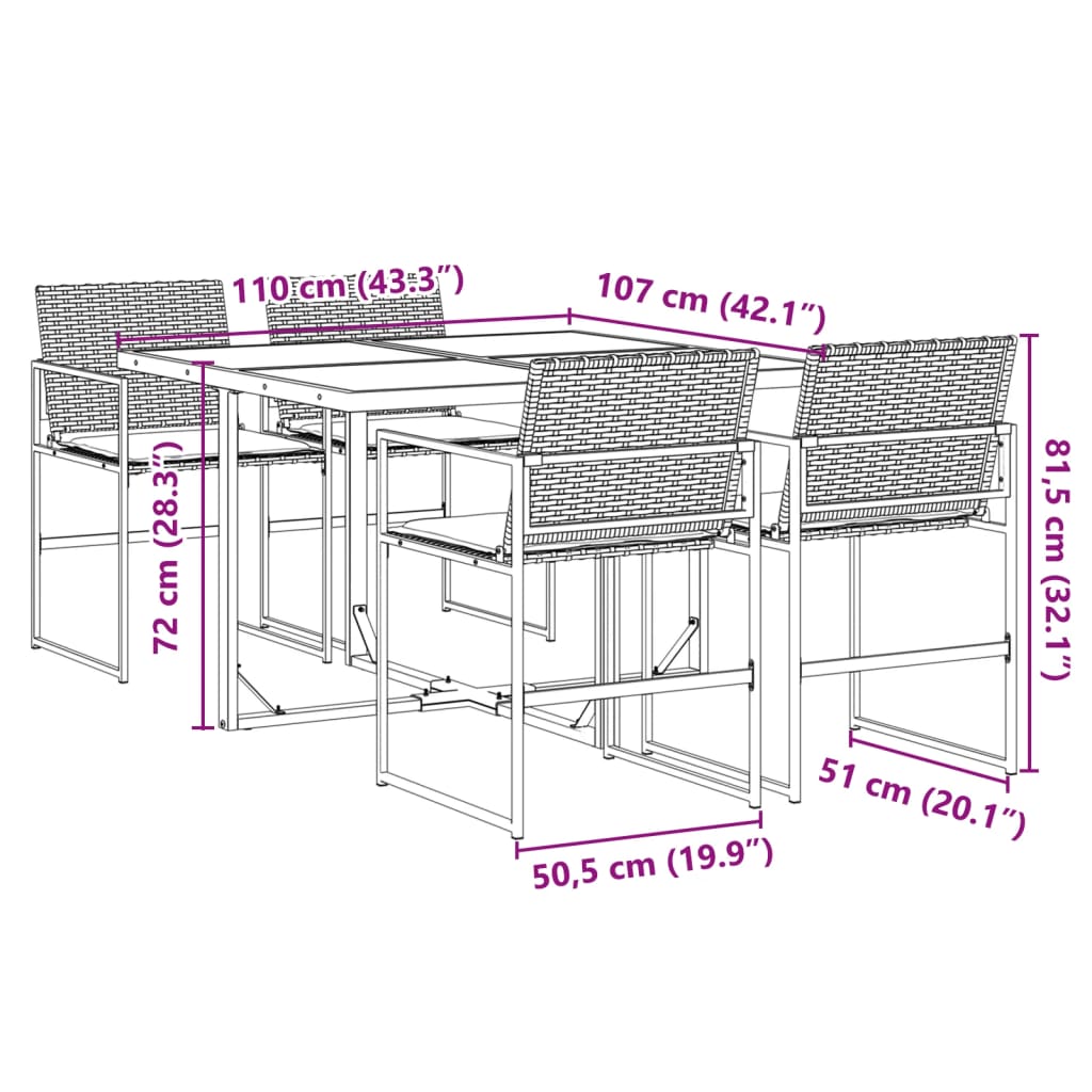 Ensemble à manger de jardin coussins 5pcs noir résine tressée - XIOS