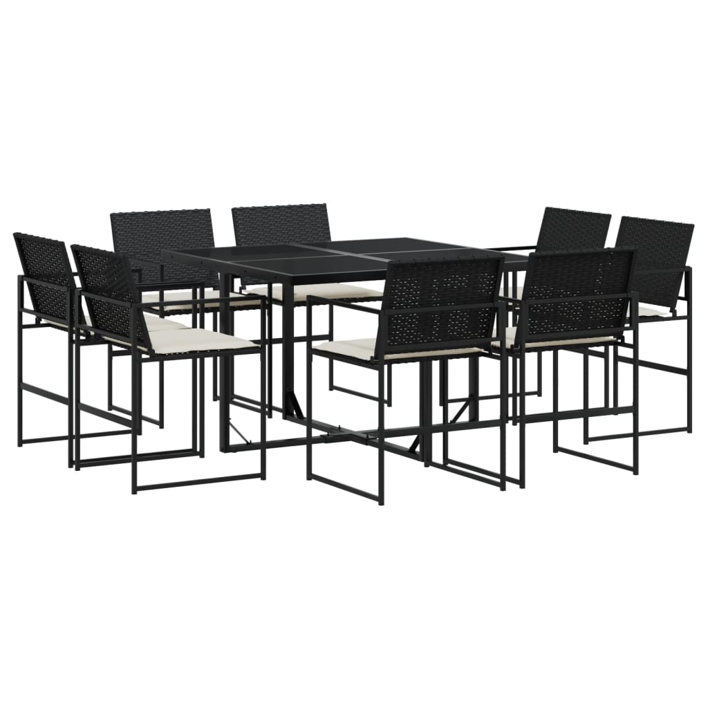 Ensemble à manger de jardin 9pcs coussins noir résine tressée - XIOS