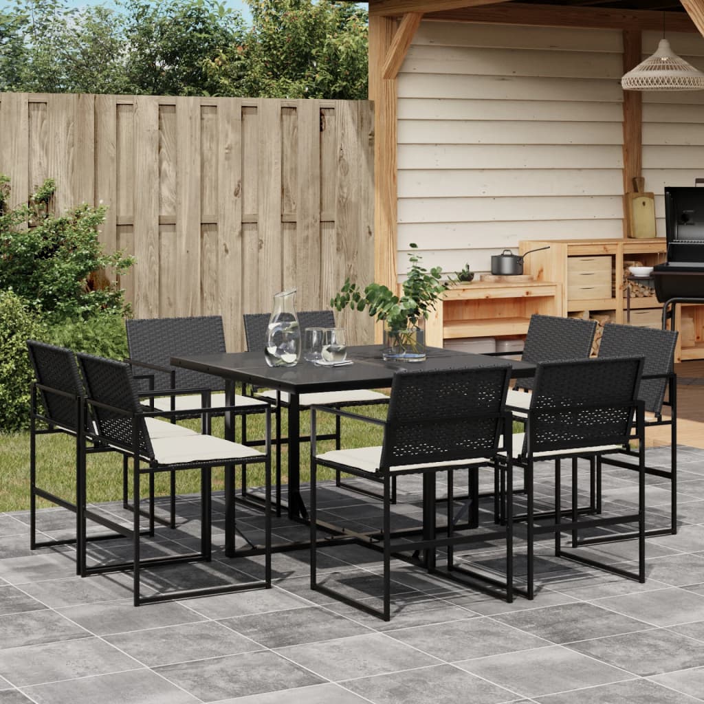 Ensemble à manger de jardin 9pcs coussins noir résine tressée - XIOS