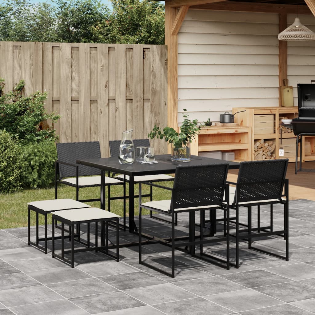Ensemble à manger de jardin 9pcs coussins noir résine tressée - XIOS