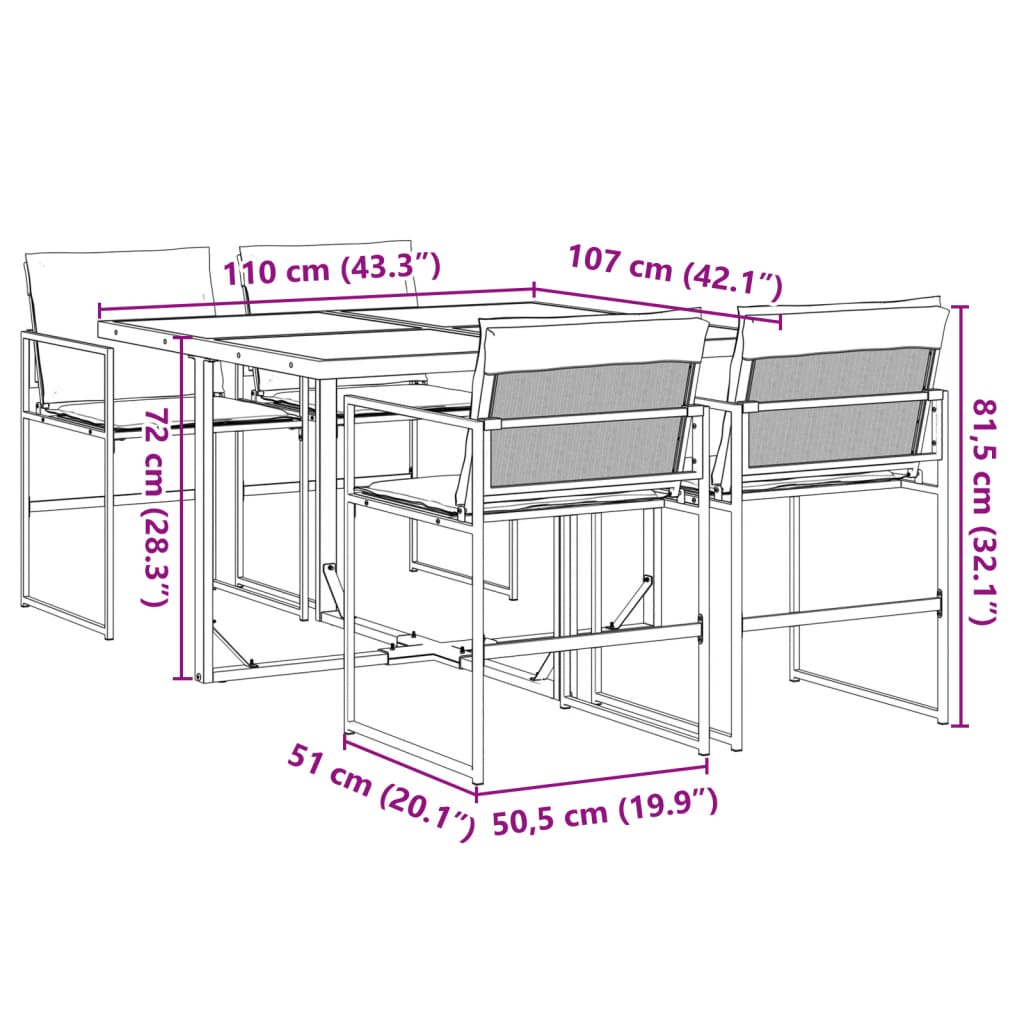 Ensemble à manger de jardin avec coussins 5 pcs noir textilène - XIOS