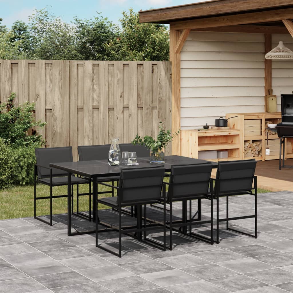 Ensemble à manger de jardin 7 pcs avec coussins noir textilène - XIOS