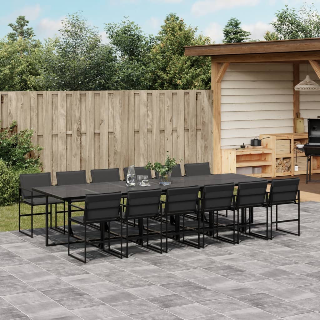 Ensemble à manger de jardin avec coussins 13 pcs noir textilène - XIOS