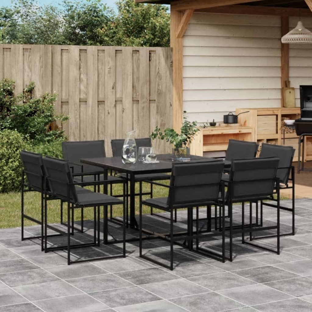 Ensemble à manger de jardin avec coussins 9 pcs noir textilène - XIOS