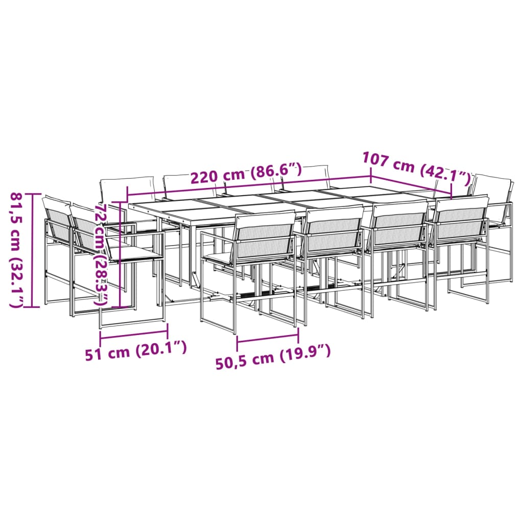 Ensemble à manger de jardin avec coussins 13 pcs noir textilène - XIOS