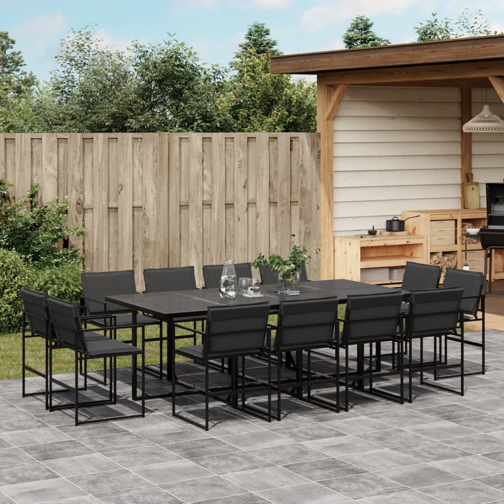 Ensemble à manger de jardin avec coussins 13 pcs noir textilène - XIOS