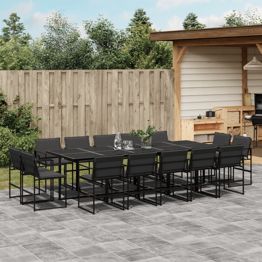 Ensemble à manger de jardin avec coussins 15 pcs noir textilène - XIOS