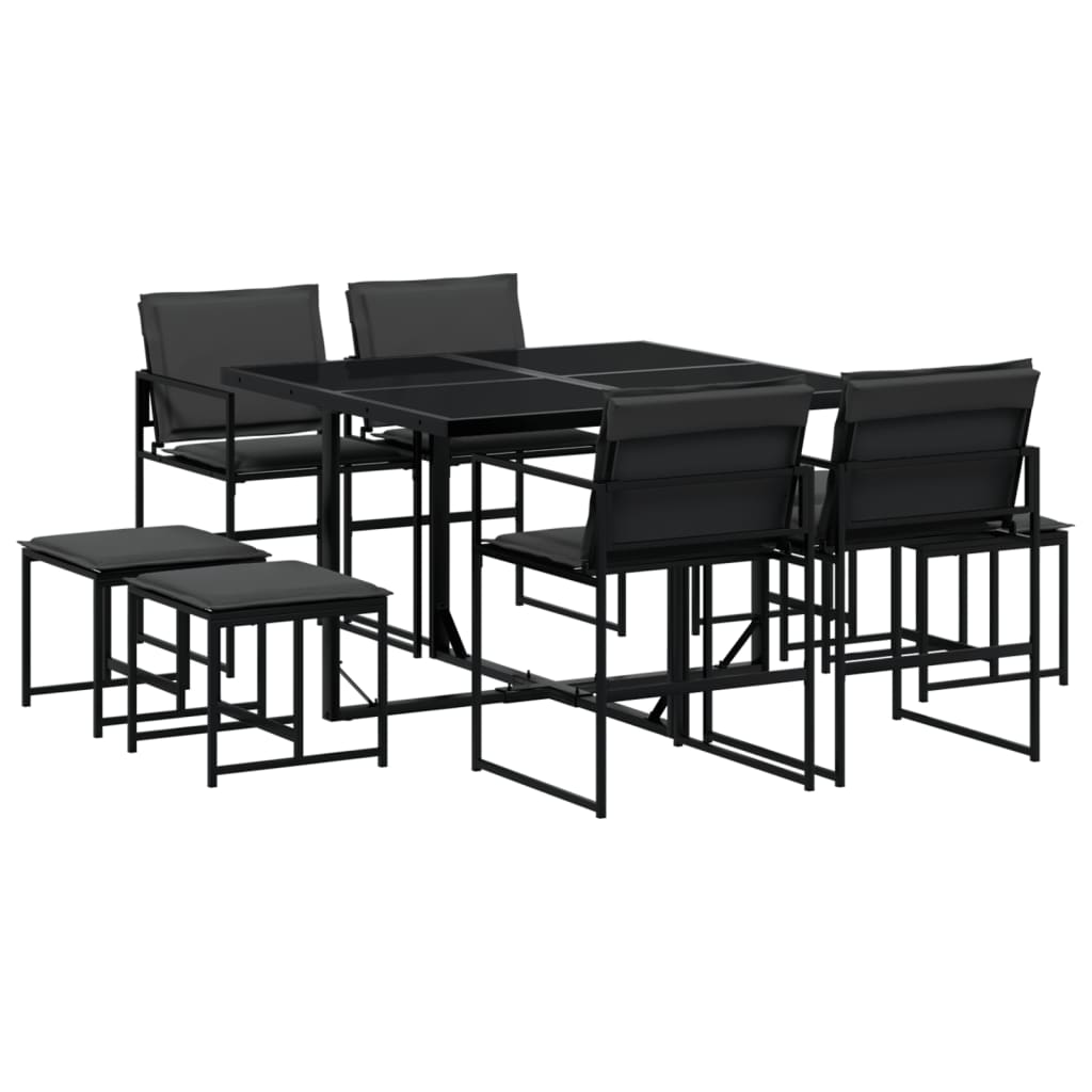 Ensemble à manger de jardin avec coussins 9 pcs noir textilène - XIOS