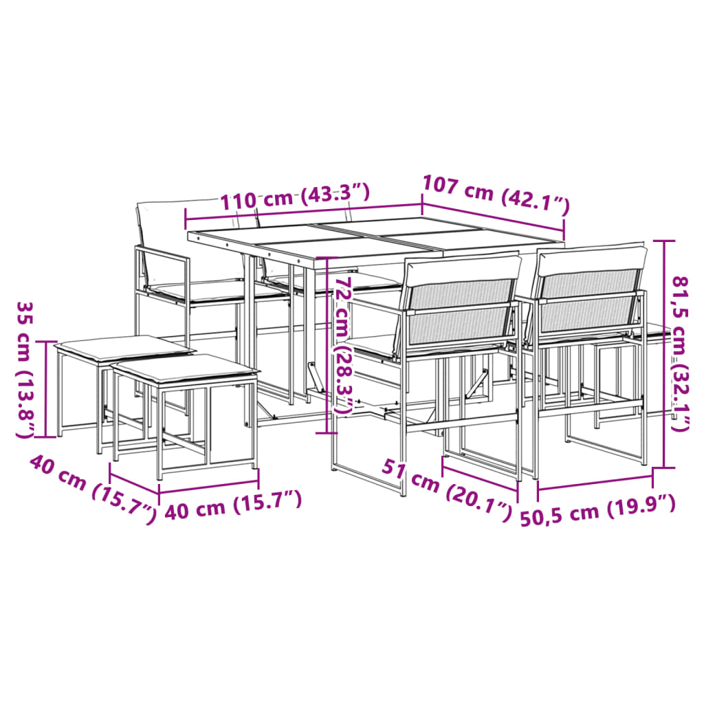 Ensemble à manger de jardin avec coussins 9 pcs noir textilène - XIOS