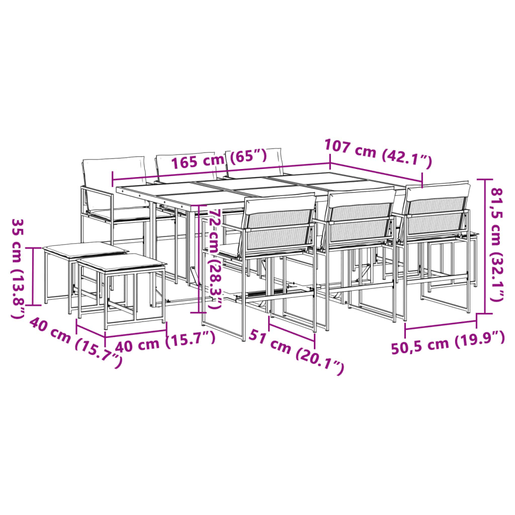 Ensemble à manger de jardin avec coussins 11 pcs noir textilène - XIOS