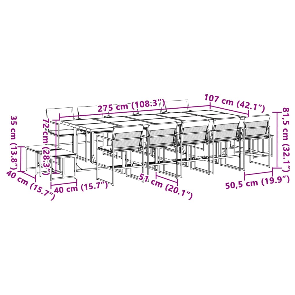 Ensemble à manger de jardin avec coussins 15 pcs noir textilène - XIOS