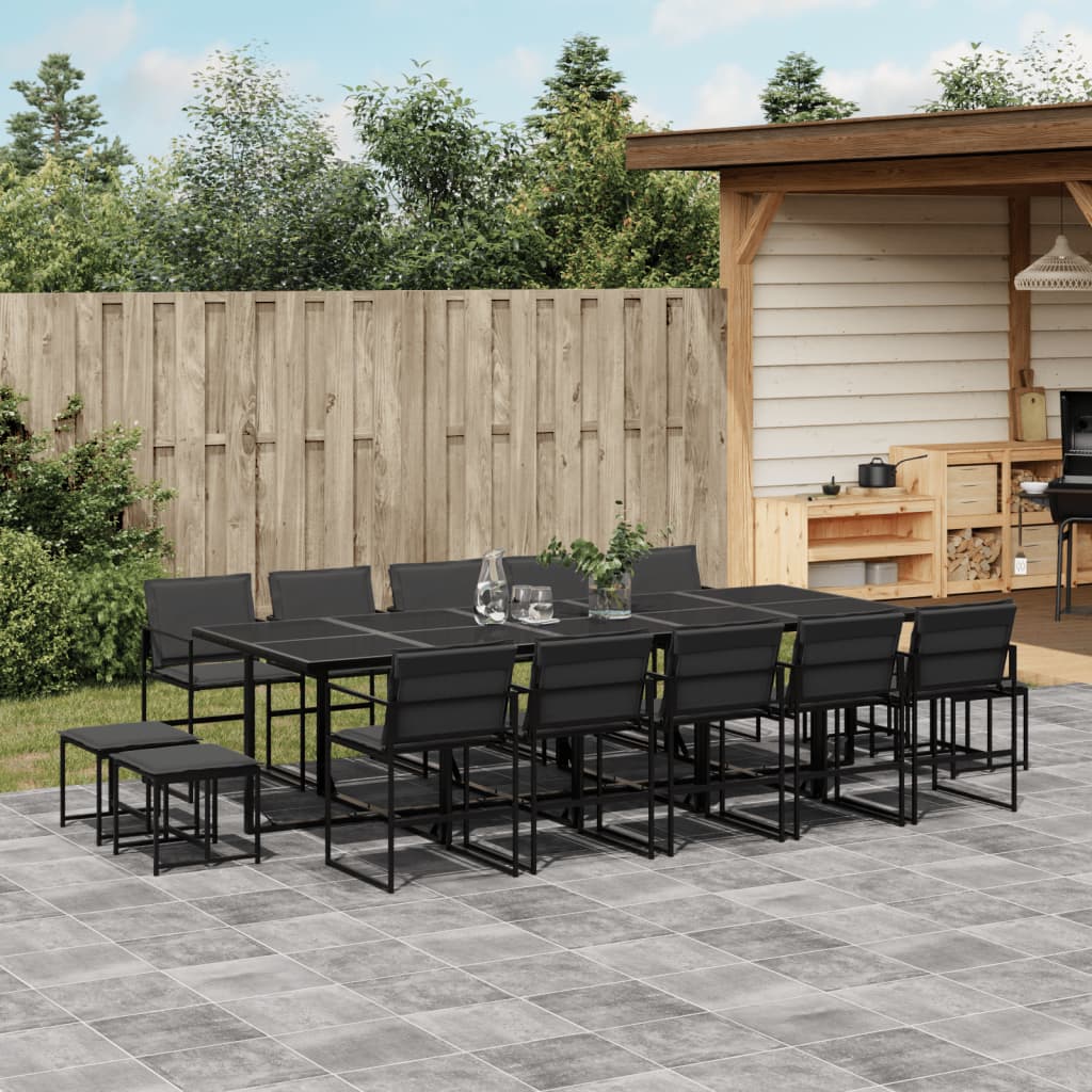 Ensemble à manger de jardin avec coussins 15 pcs noir textilène - XIOS