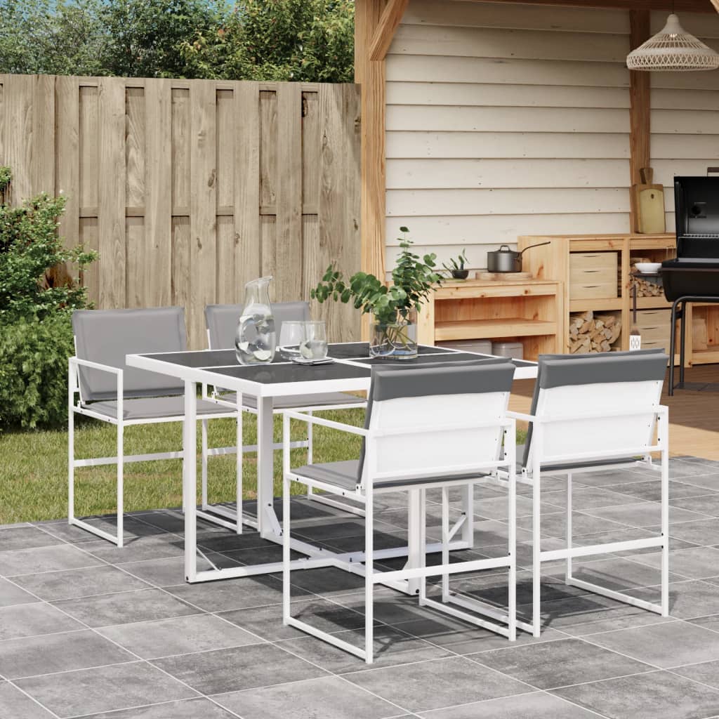 Ensemble à manger de jardin avec coussins 5 pcs blanc textilène - XIOS