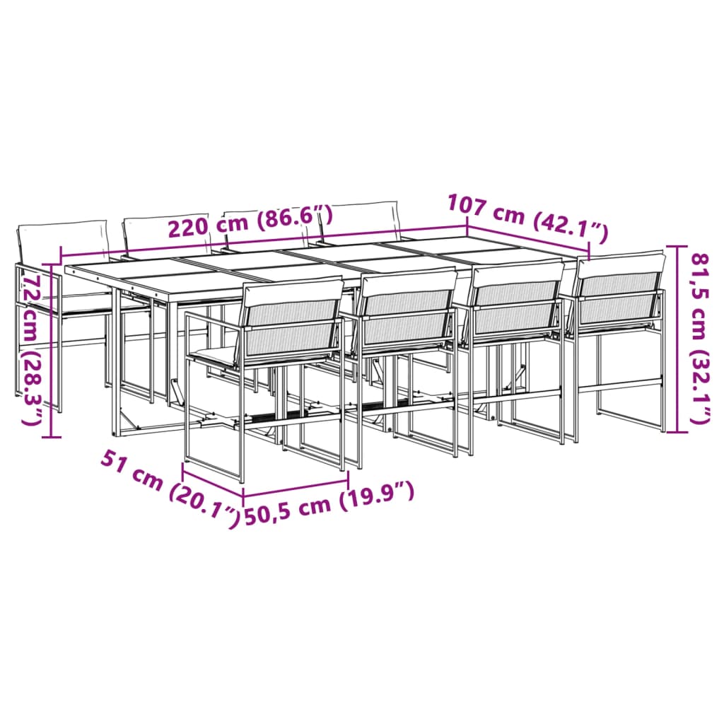 Ensemble à manger de jardin avec coussins 9 pcs blanc textilène - XIOS