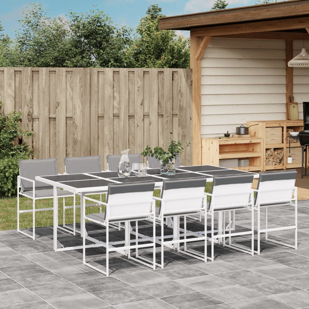 Ensemble à manger de jardin avec coussins 9 pcs blanc textilène - XIOS