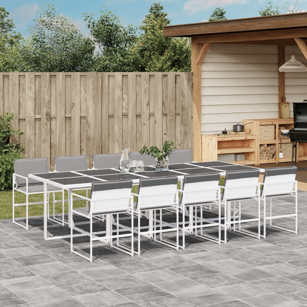 Ensemble à manger de jardin avec coussins 11pcs blanc textilène - XIOS