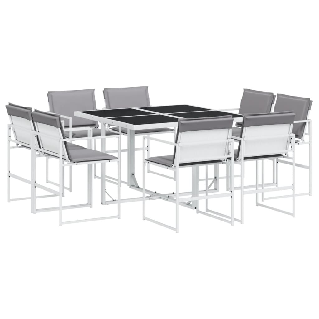 Ensemble à manger de jardin avec coussins 9 pcs blanc textilène - XIOS