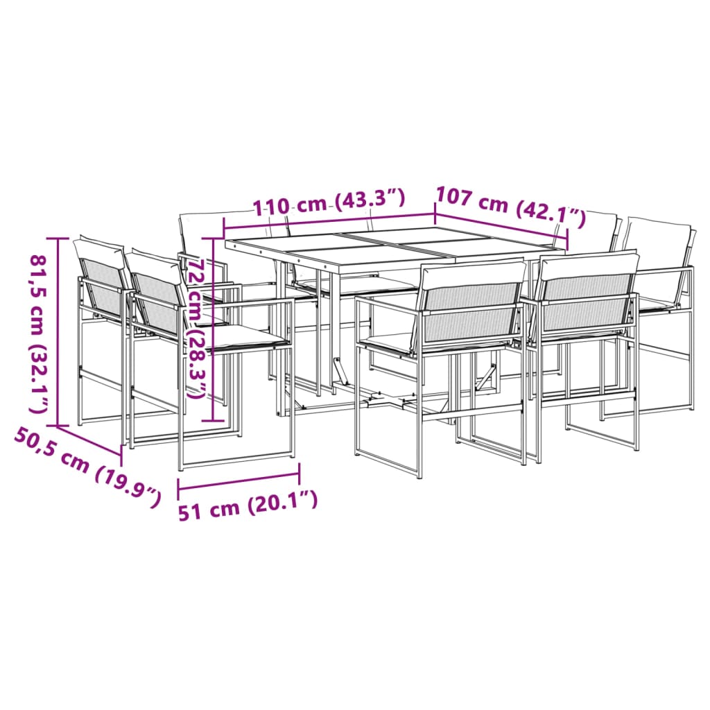 Ensemble à manger de jardin avec coussins 9 pcs blanc textilène - XIOS
