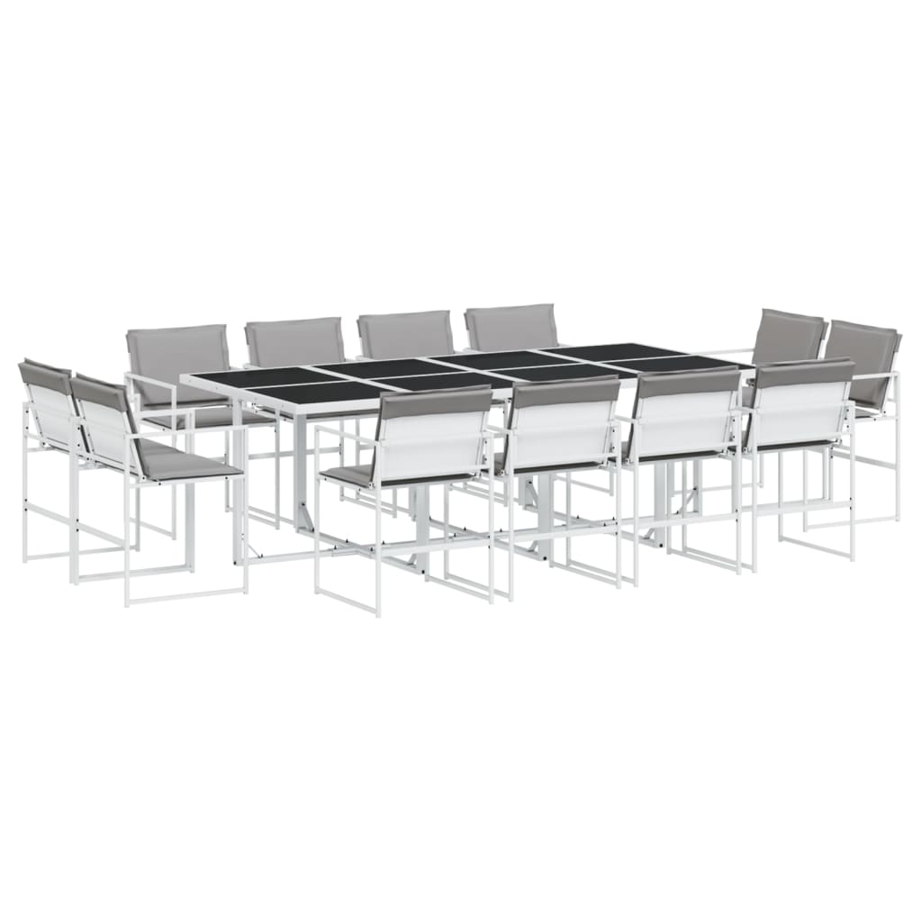 Ensemble à manger de jardin avec coussins 13pcs blanc textilène